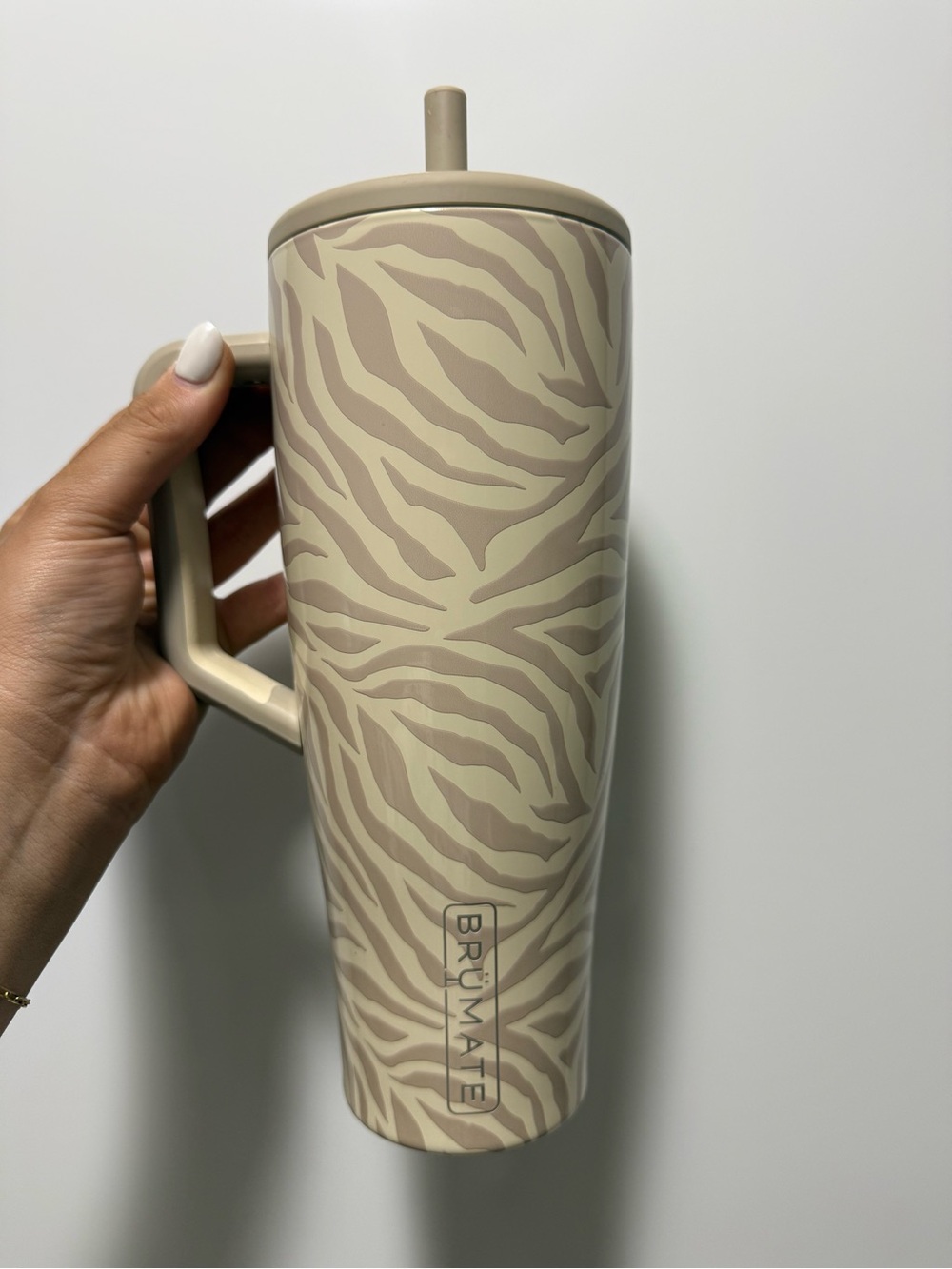 BrüMate Tan Zebra-Print Travel Tumbler with Handle